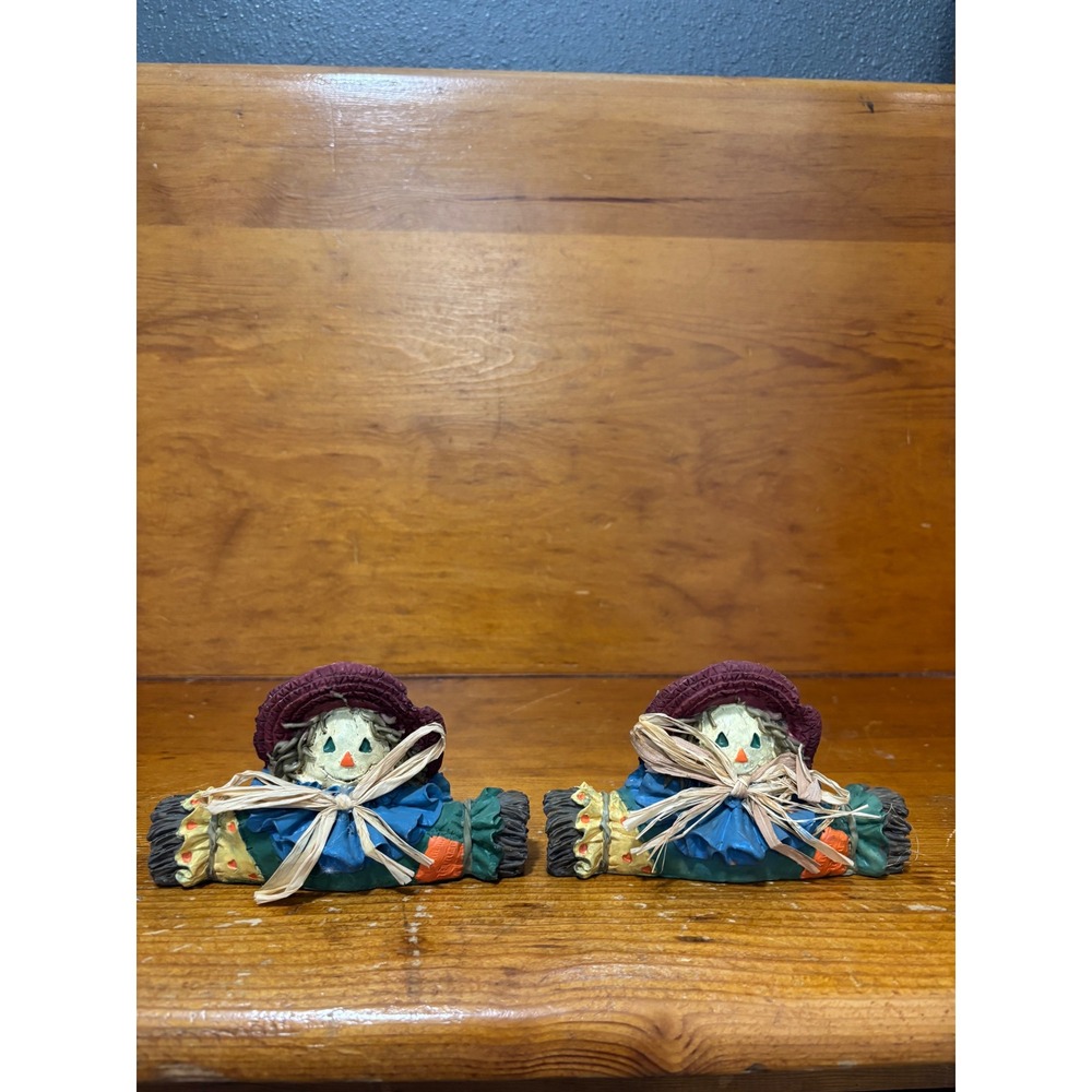 Vintage Scarecrow Taper Candle Holder Set Autumn Fall Harvest Decor XR1422B